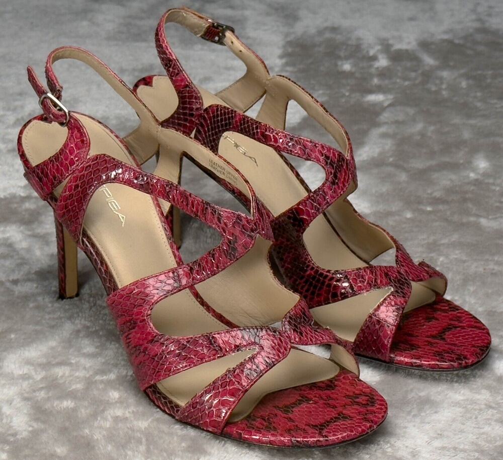 Via Spiga Mystique Red Snake Print Leather Strappy Heels Womens Size 10